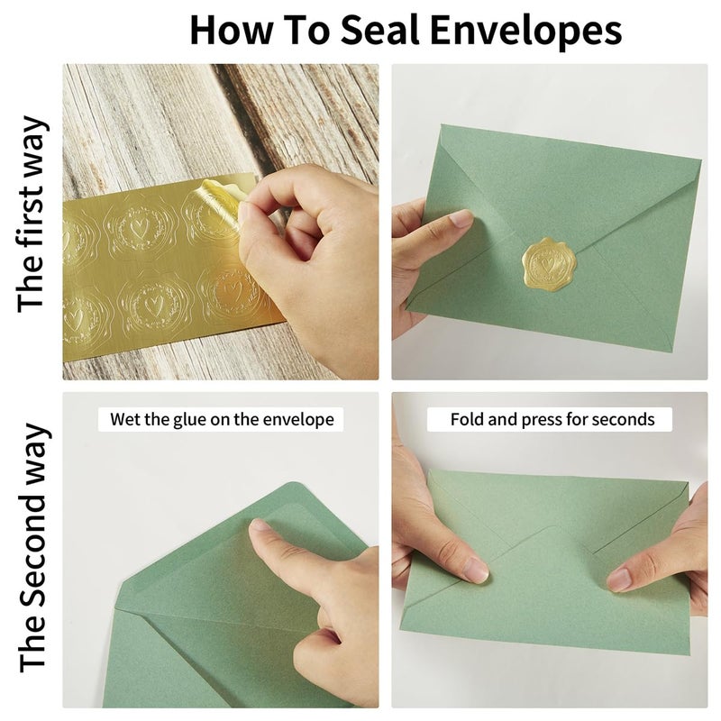 Toperd 50 Pack Sage-Green A7 Envelopes with Cards 5x7 Thick Folded Cardstock and Gold Stickers for Greeting Cards, Wedding, Birthday, Invitations, Baby Showers (Sage-Green, 5x7) - Image 3